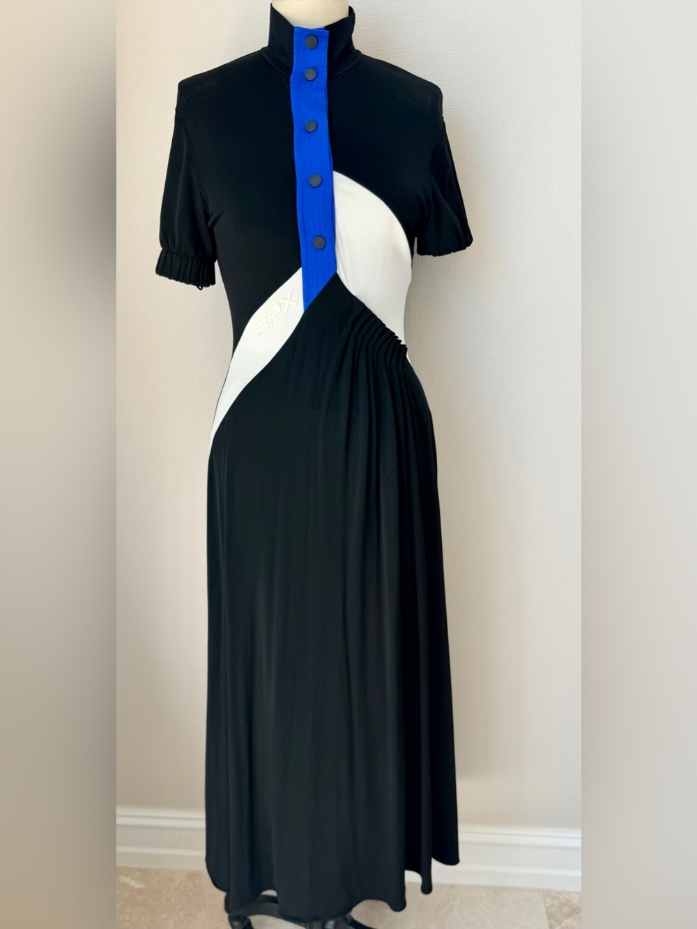 Sportmax Black, White & Royal Blue Colorblock Maxi Dress, Size S-M